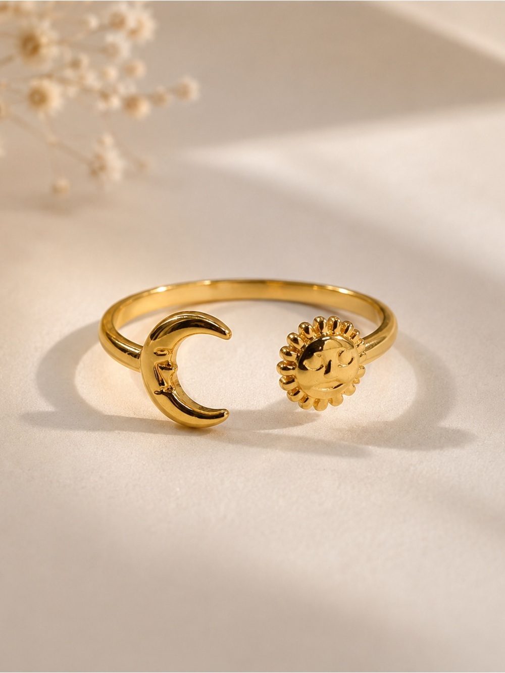Gold Plated Adjustable Sun & Moon Open Wrap Band Stainless Steel